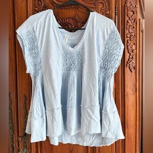Anthropologie Light Blue Smocked Blouse